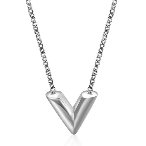 Fashion Brand V Letter Pendant Necklace For Woman Stainless Steel