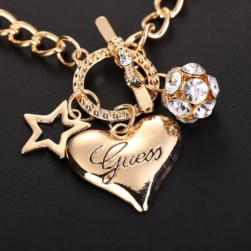 Simple Crystal Lattice Five-pointed Star Heart-shaped Bracelet for