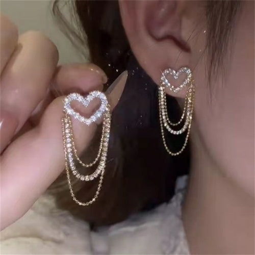 Korean Trendy Bow Crystal Drop Earrings For Women 2022 Luxury