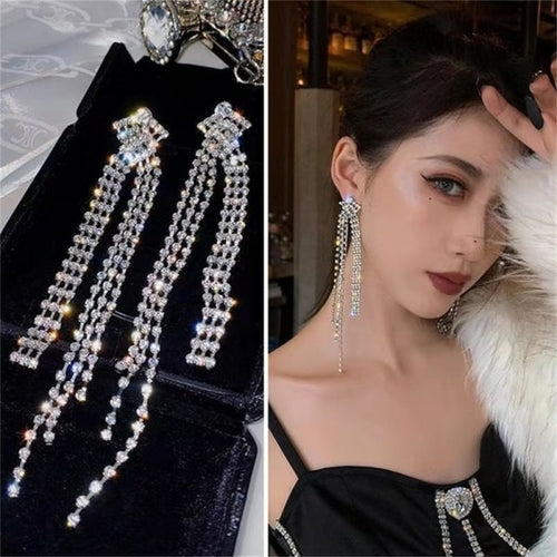 Korean Trendy Bow Crystal Drop Earrings For Women 2022 Luxury