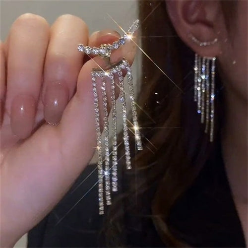 Korean Trendy Bow Crystal Drop Earrings For Women 2022 Luxury