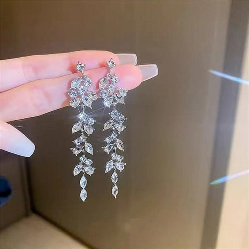 Korean Trendy Bow Crystal Drop Earrings For Women 2022 Luxury