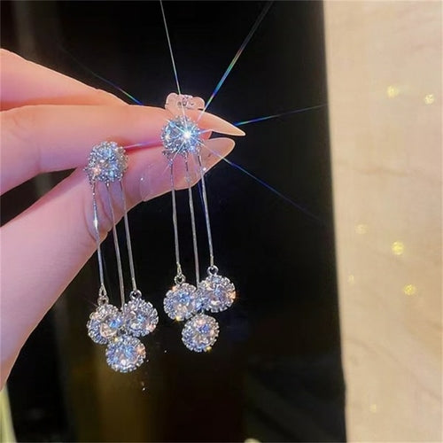 Korean Trendy Bow Crystal Drop Earrings For Women 2022 Luxury