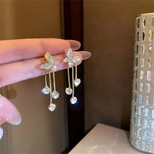 Korean Trendy Bow Crystal Drop Earrings For Women 2022 Luxury