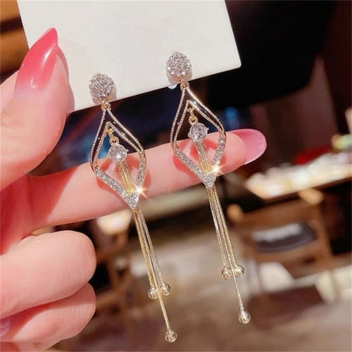 Korean Trendy Bow Crystal Drop Earrings For Women 2022 Luxury