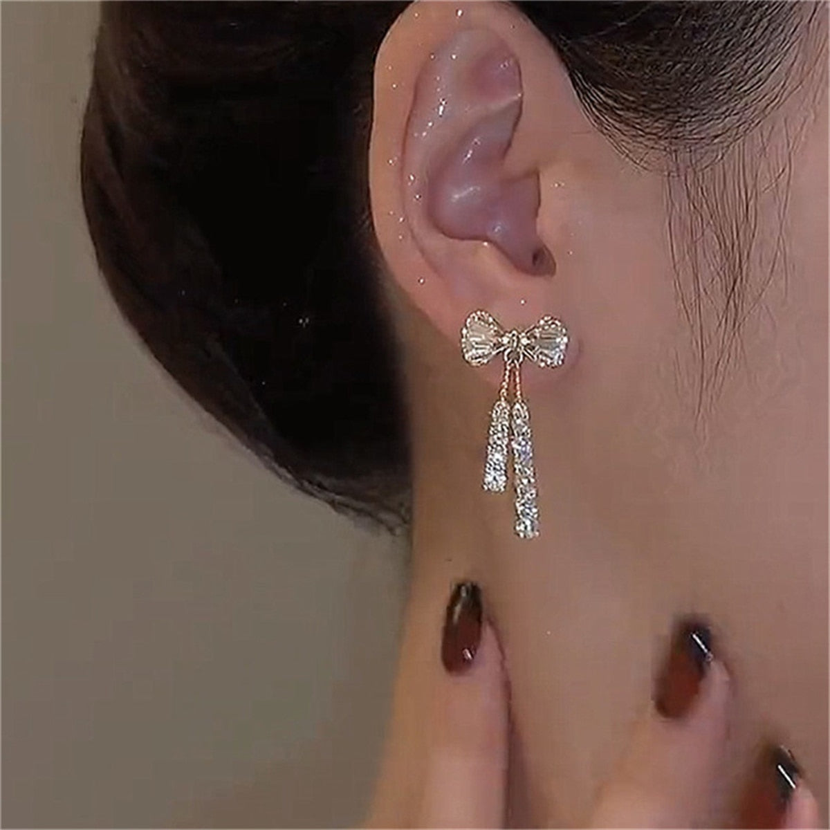 Korean Trendy Bow Crystal Drop Earrings For Women 2022 Luxury