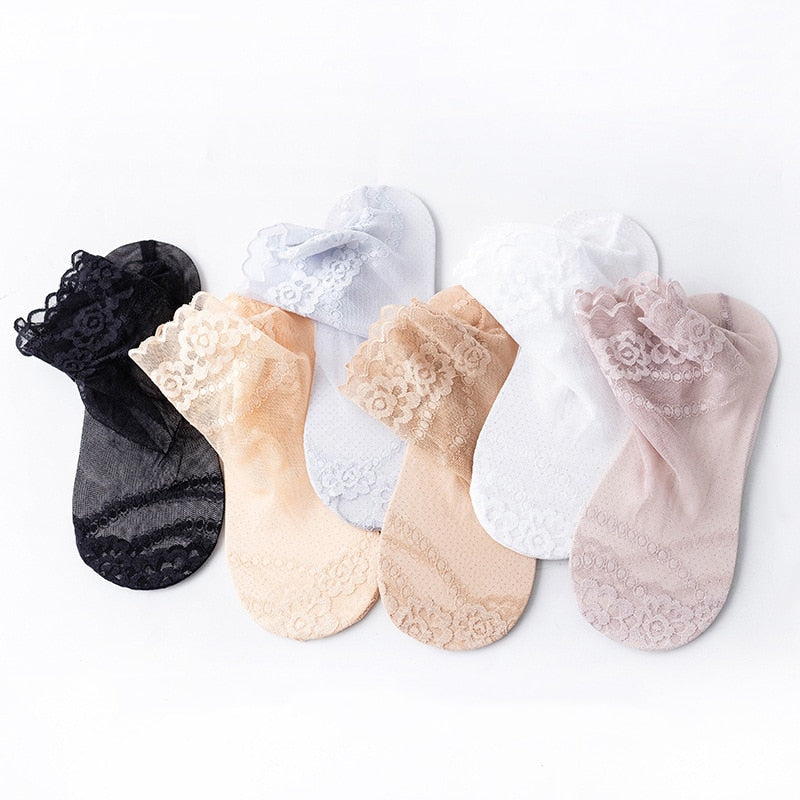 Lolita Women Invisible Lace Socks Thin Ladies Lace Boat Socks Hollow