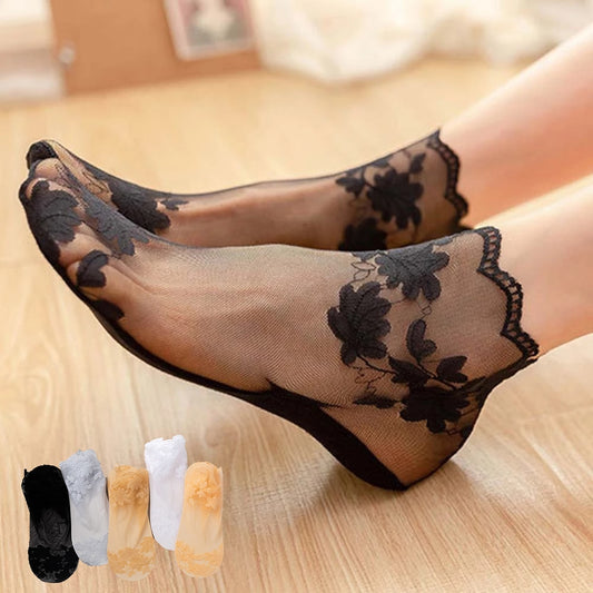 Lolita Women Invisible Lace Socks Thin Ladies Lace Boat Socks Hollow