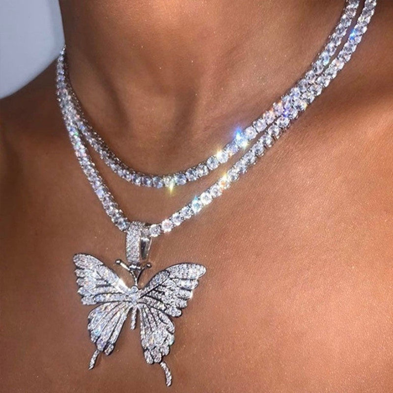 Luxury Statement Butterfly Tennis Chain Necklace Choker For Women