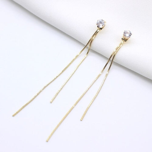 New Luxury Brand Long Tassel Drop Earrings Women Crystal Chain Fashion