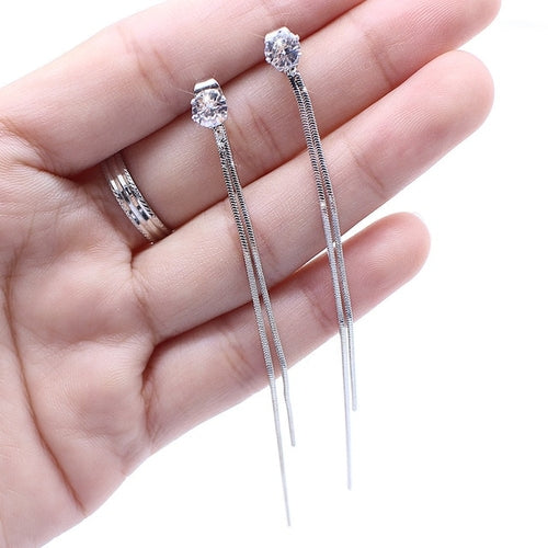 New Luxury Brand Long Tassel Drop Earrings Women Crystal Chain Fashion