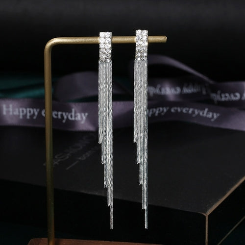 New Luxury Brand Long Tassel Drop Earrings Women Crystal Chain Fashion