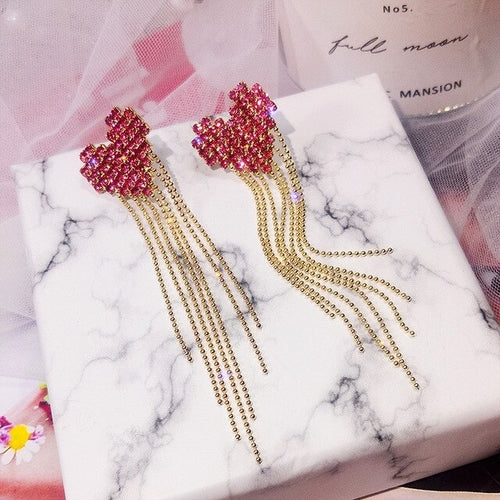 New Luxury Brand Long Tassel Drop Earrings Women Crystal Chain Fashion