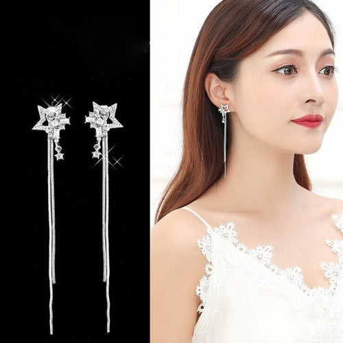 New Luxury Brand Long Tassel Drop Earrings Women Crystal Chain Fashion