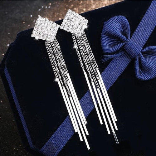 New Luxury Brand Long Tassel Drop Earrings Women Crystal Chain Fashion