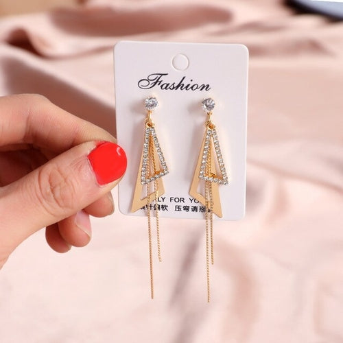 New Luxury Brand Long Tassel Drop Earrings Women Crystal Chain Fashion