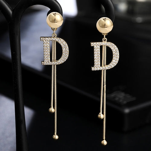 New Luxury Brand Long Tassel Drop Earrings Women Crystal Chain Fashion