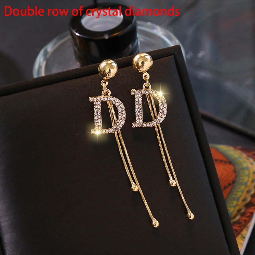 New Luxury Brand Long Tassel Drop Earrings Women Crystal Chain Fashion