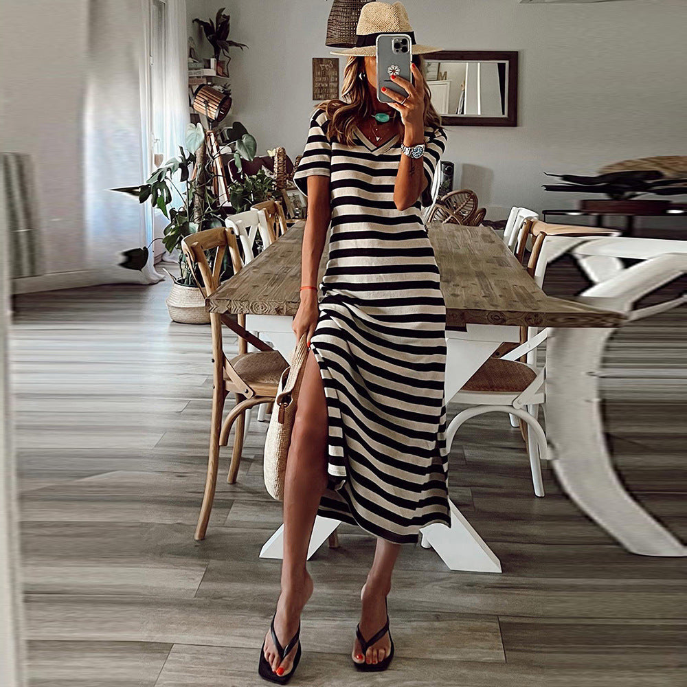 Summer Striped Short Sleeve Dress