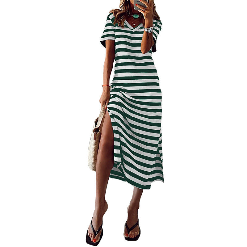 Summer Striped Short Sleeve Dress