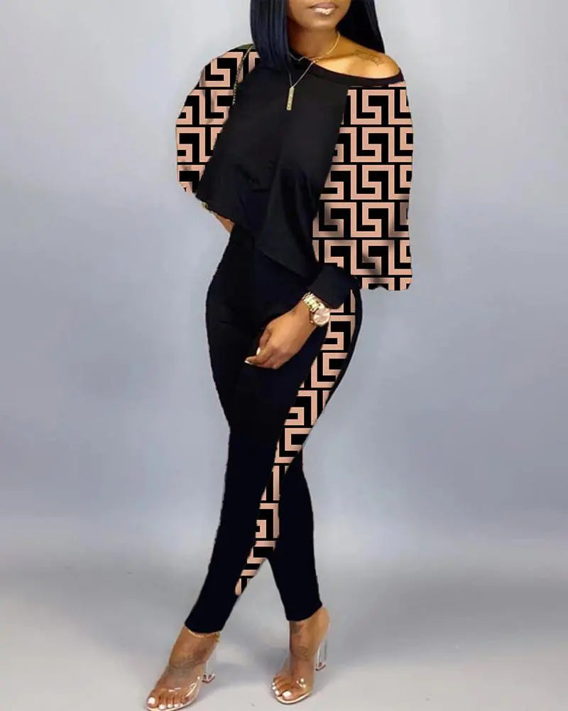 Long Sleeve Round Neck Off-Shoulder Set