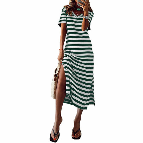 Summer Striped Short Sleeve Dress