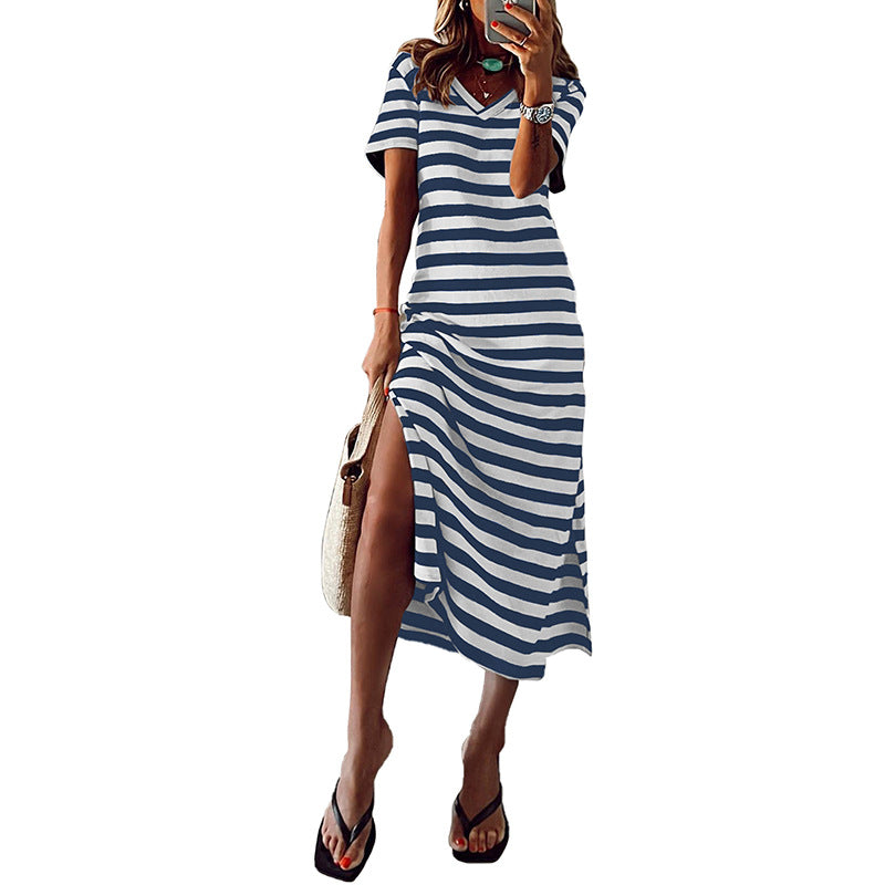 Summer Striped Short Sleeve Dress