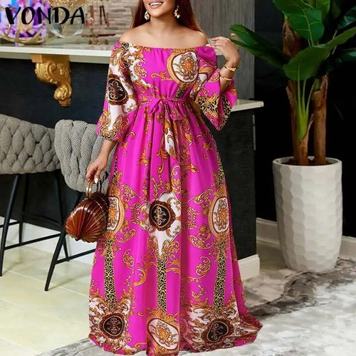 2023 VONDA Party Dress Oversize Women Summer Off Shoulder Maxi Evening