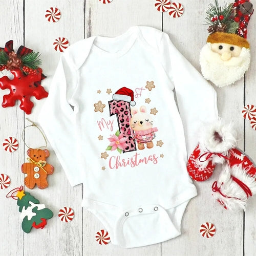 My First Christmas Newborn Baby Long Sleeve Romper Cartoon Deer Santa