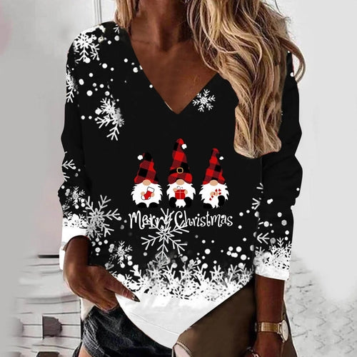 Black Sweatshirt Women Christmas Deer Sweater Long Sleeve Loose Top