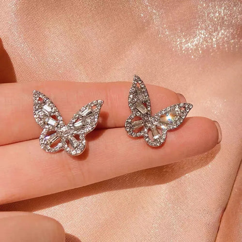 Exaggerated Luxury Crystal Flower Stud Earrings Women's Temperament