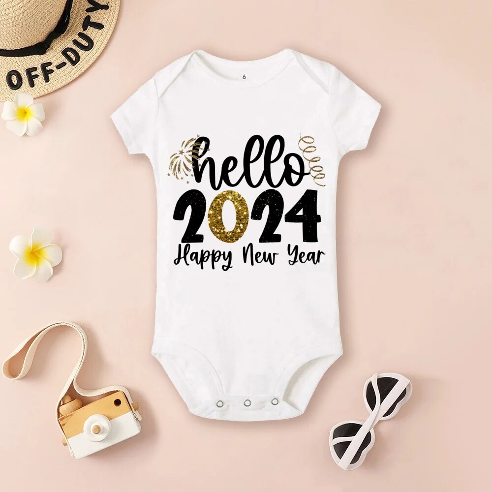 Baby Bodysuit Hello 2024 Inant Romper New Year Baby Gift Toddler Short