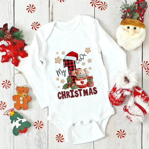 My First Christmas Newborn Baby Long Sleeve Romper Cartoon Deer Santa