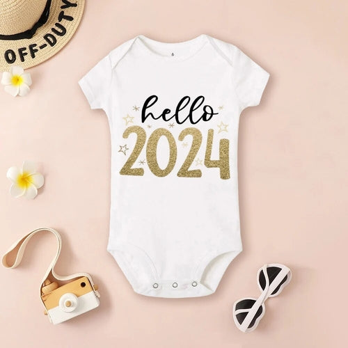 Baby Bodysuit Hello 2024 Inant Romper New Year Baby Gift Toddler Short