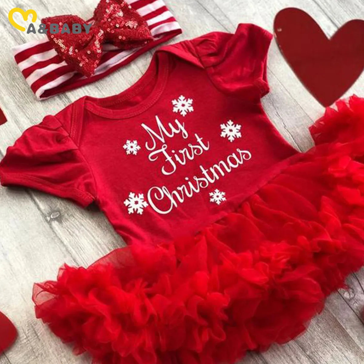 Ma&Baby 0-24M 1st Christmas Baby Girl Romper Newborn Infant Toddler