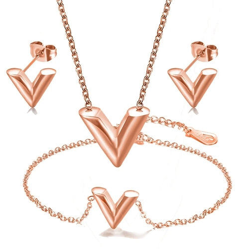 Fashion Brand V Letter Pendant Necklace For Woman Stainless Steel