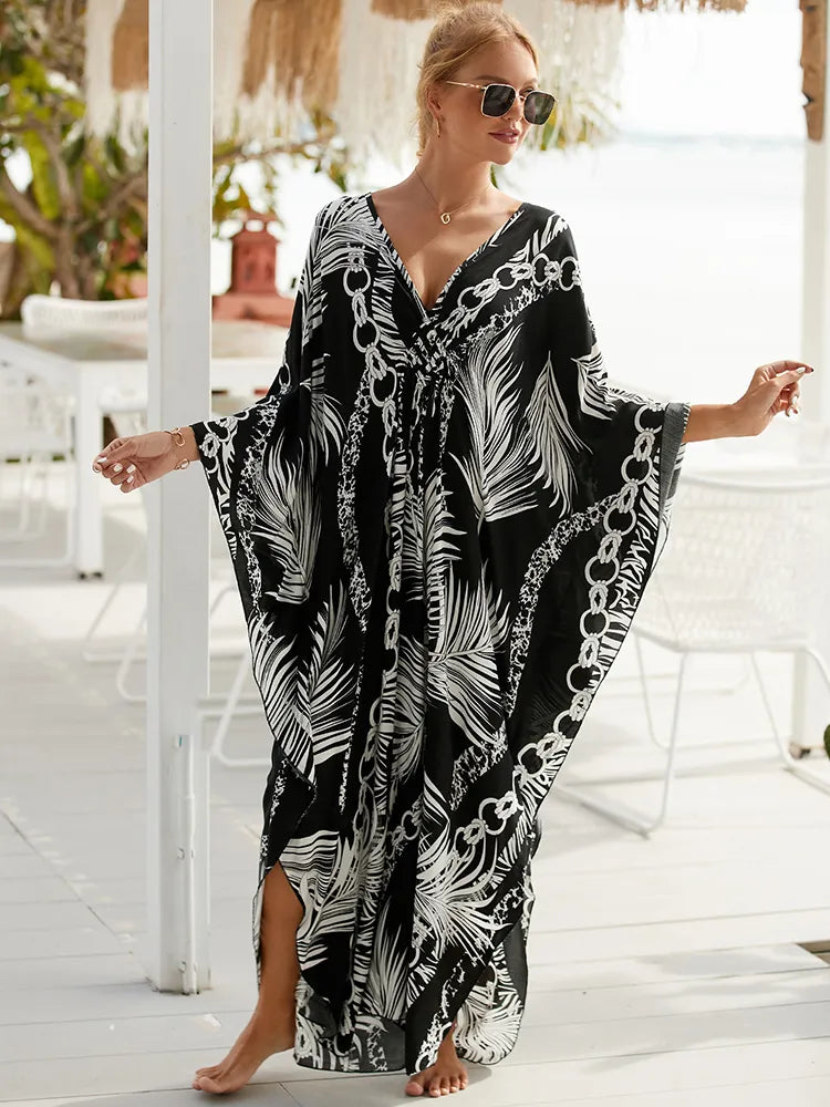 Cover up 2023 Boho Dress V neck Long Kaftan Dress for Women Beach