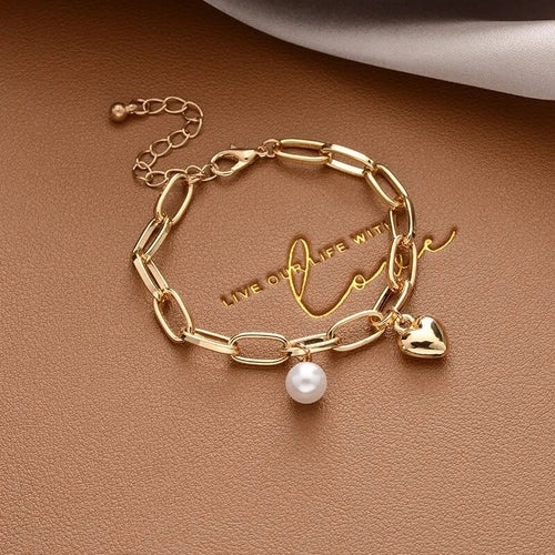 Simple Crystal Lattice Five-pointed Star Heart-shaped Bracelet for