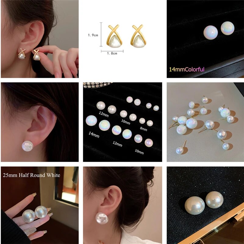 2022 New Arrival Luxury Korean Fashion Round Pearl Earrings Letter