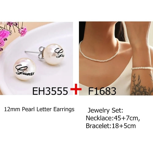 2022 New Arrival Luxury Korean Fashion Round Pearl Earrings Letter