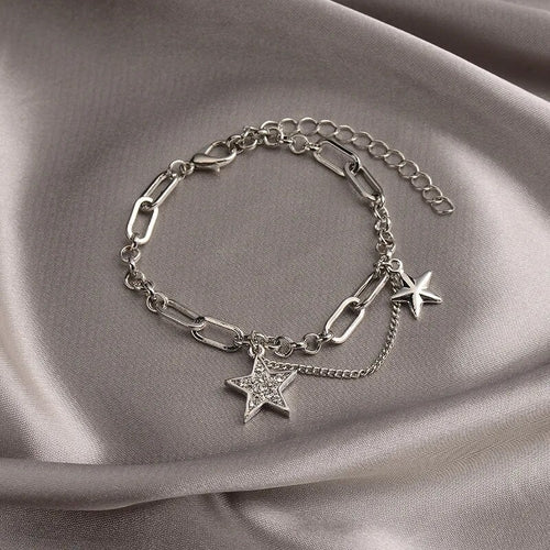 Simple Crystal Lattice Five-pointed Star Heart-shaped Bracelet for