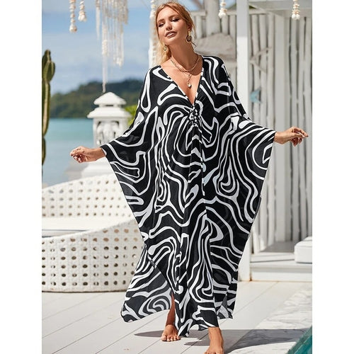 Cover up 2023 Boho Dress V neck Long Kaftan Dress for Women Beach