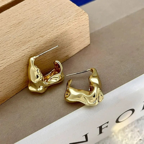 Luxury Trendy Double Heart Shaped Earrings Gold Plated Smooth Metal