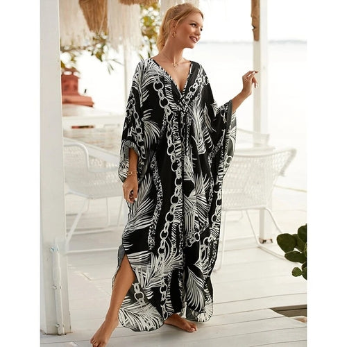 Cover up 2023 Boho Dress V neck Long Kaftan Dress for Women Beach