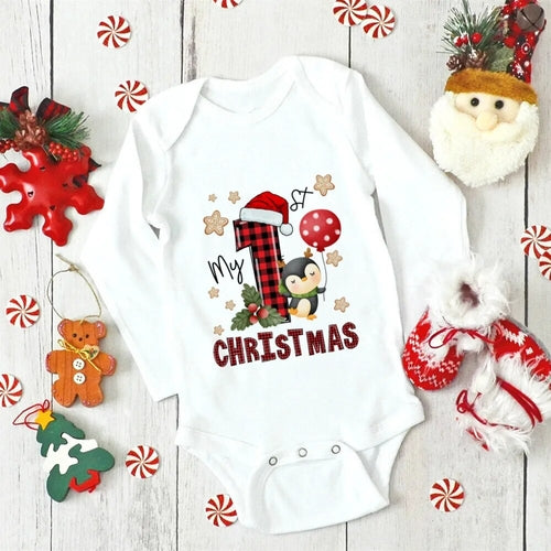 My First Christmas Newborn Baby Long Sleeve Romper Cartoon Deer Santa