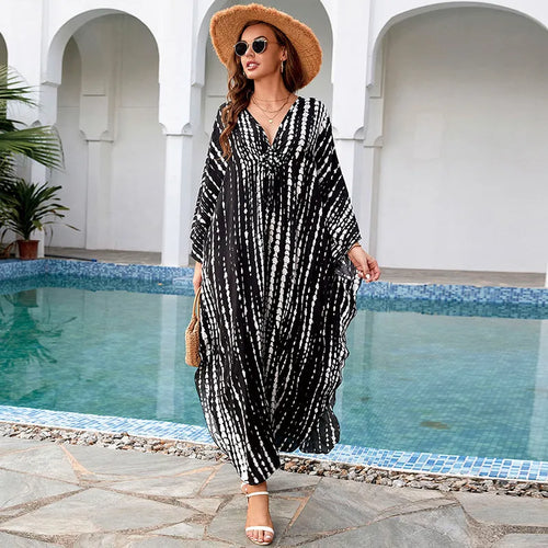 Cover up 2023 Boho Dress V neck Long Kaftan Dress for Women Beach