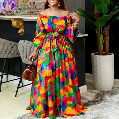 2023 VONDA Party Dress Oversize Women Summer Off Shoulder Maxi Evening