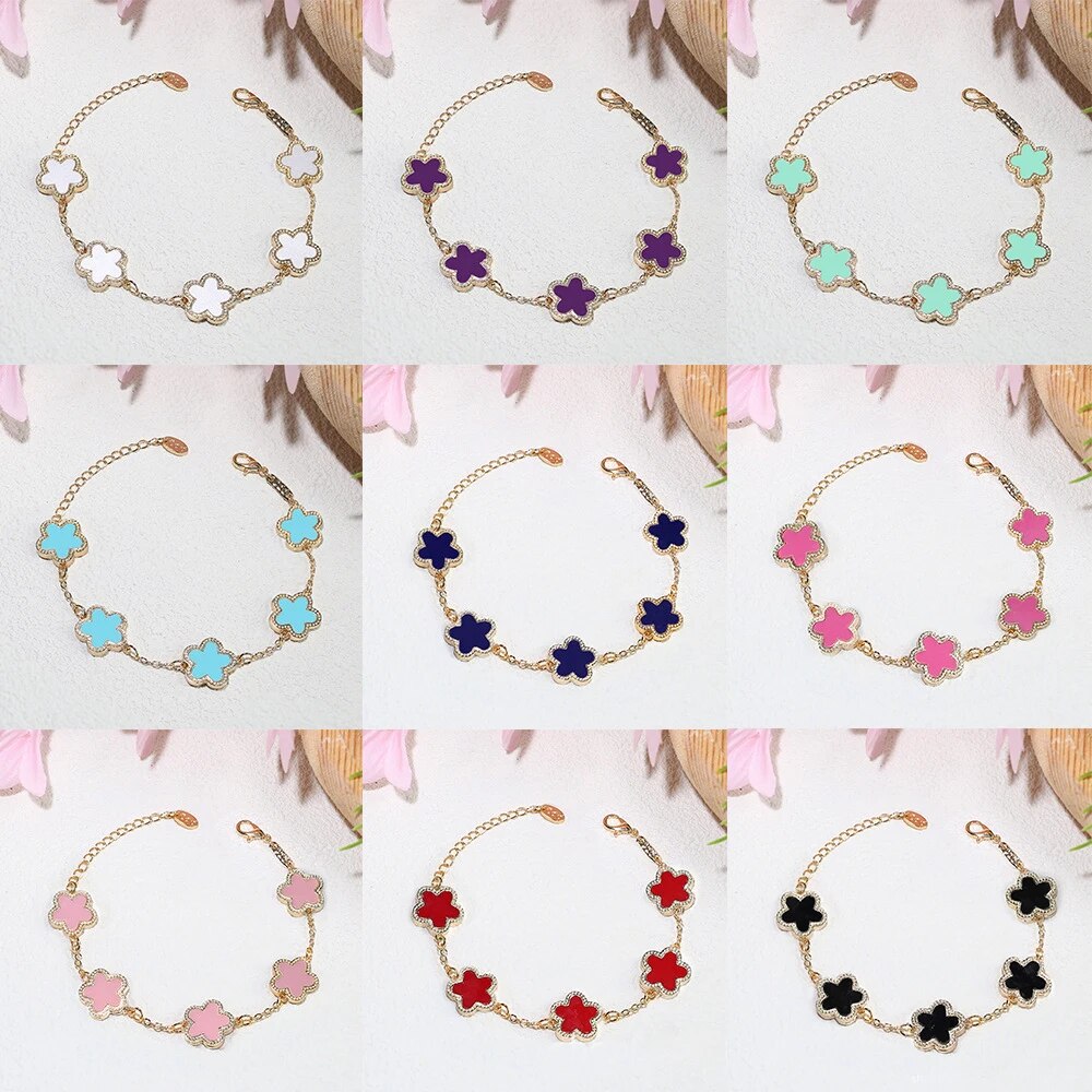 2023 New Luxury Gold Plated Five Flower Charm Bracelet for Women Gift