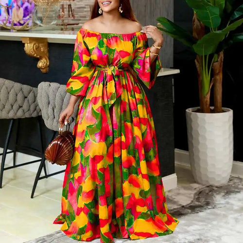 2023 VONDA Party Dress Oversize Women Summer Off Shoulder Maxi Evening