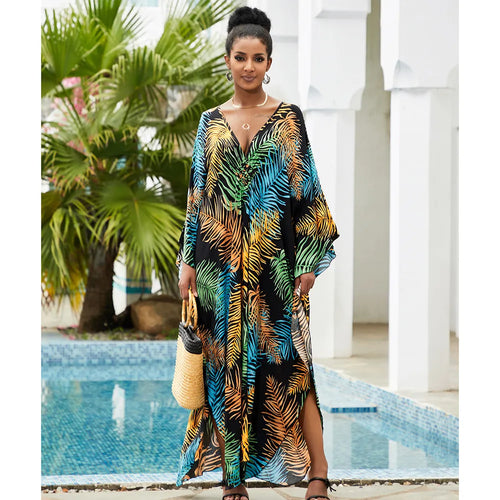 Cover up 2023 Boho Dress V neck Long Kaftan Dress for Women Beach